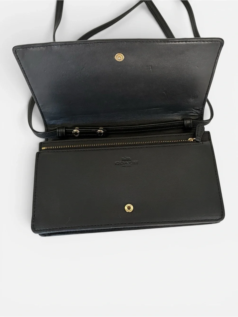 Coach Black Embossed Signature Leather Crossbody with Gold Hardware